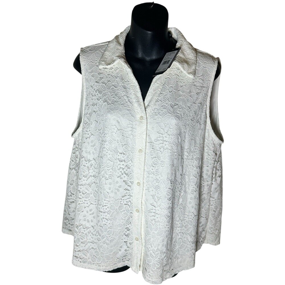 Adriana Papell Ivory Sleeveless Lace Collared Blouse NWT Size XL